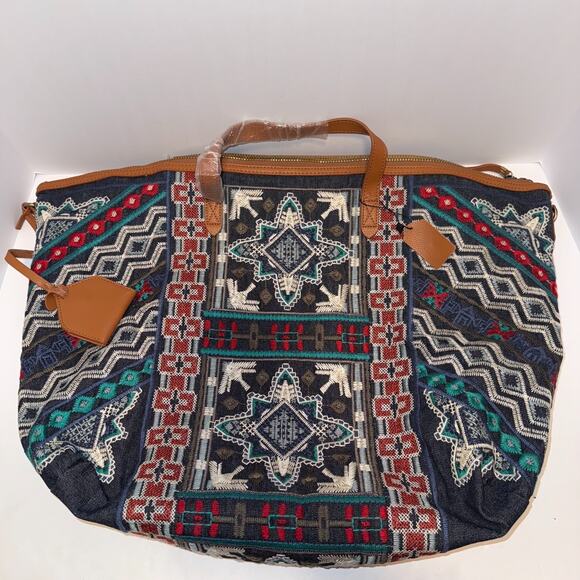 JOHNNY WAS Austin Embroidered Cloth Cotton Large Overnight Tote Weekender Bag - Picture 1 of 15
